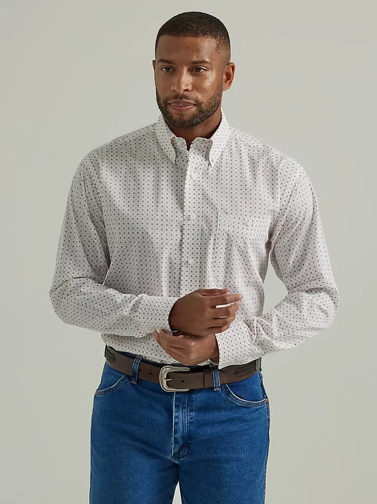 Wrangler® George Strait™ Long Sleeve Button Down One Pocket Shirt Stars & Squares