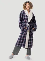 Plaid Flannel Sherpa Lined Robe in Dark Sapphire