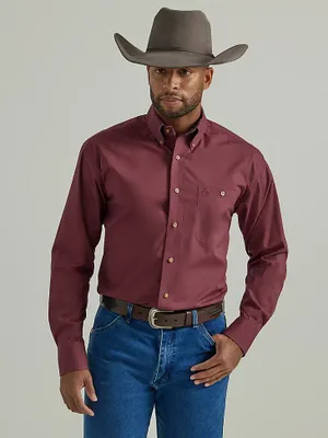 Men's George Strait Long Sleeve One Pocket Button Down Solid Shirt Violet Wine