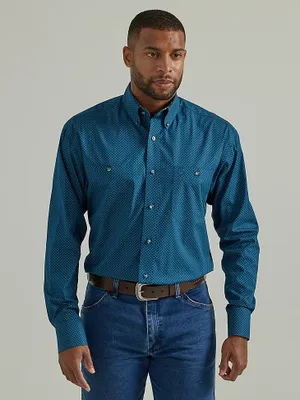 Wrangler® George Strait™ Long Sleeve Button Down Two Pocket Shirt Midnight Squares