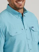 Men's Wrangler Performance Button Front Long Sleeve Solid Shirt Milky Blue