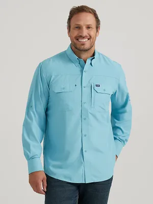 Men's Wrangler Performance Button Front Long Sleeve Solid Shirt Milky Blue