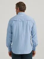 Men's Wrangler Performance Snap Long Sleeve Solid Shirt Neutral Blue