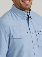 Men's Wrangler Performance Snap Long Sleeve Solid Shirt Neutral Blue