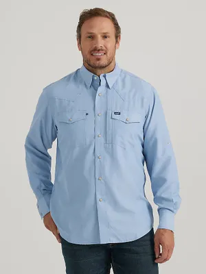 Men's Wrangler Performance Snap Long Sleeve Solid Shirt Neutral Blue