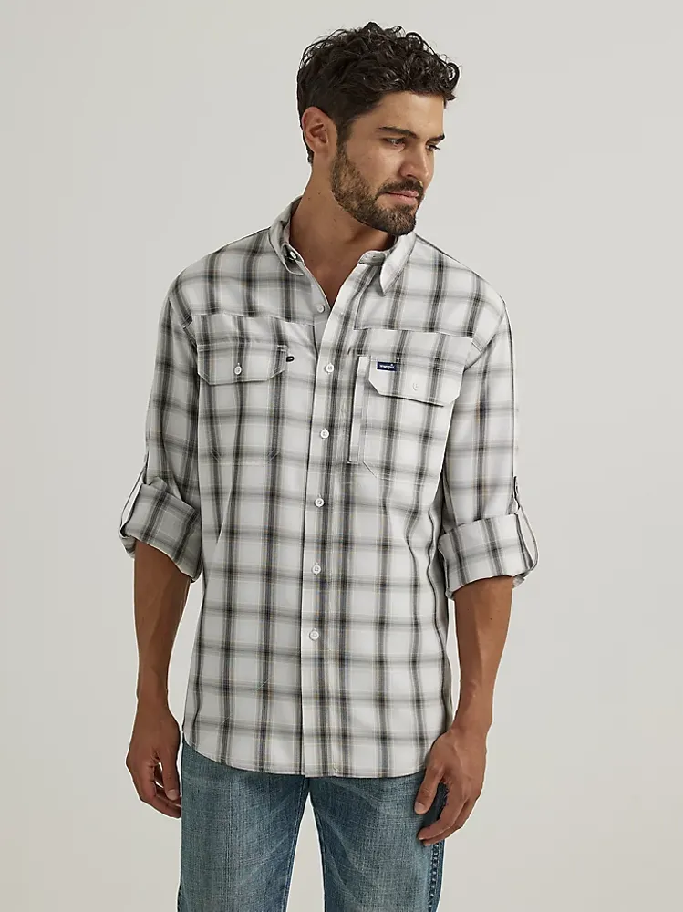 Men's Wrangler Performance Button Front Long Sleeve Plaid Shirt Overcast Sun