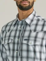 Men's Wrangler Performance Snap Long Sleeve Plaid Shirt Navy