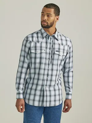 Men's Wrangler Performance Snap Long Sleeve Plaid Shirt Navy