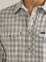 Men's Wrangler Performance Snap Long Sleeve Plaid Shirt Desert Taupe