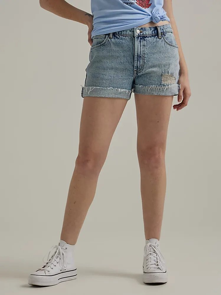 Women's Destructed Denim Roll Short Wildflower