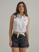 Women's Western Tie Front Shirt White