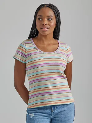 Women's Stripe Scoop Neck Top Sunrise