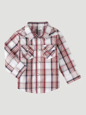 Little Boy Long Sleeve Snap Front Plaid Western Shirt Biking Red