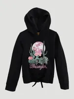 Girl's Graphic Cinched Hoodie Sweatshirt Black