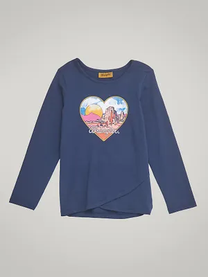 Girl's Long Sleeve Tulip Hem Graphic Top Navy