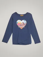 Girl's Long Sleeve Tulip Hem Graphic Top Navy