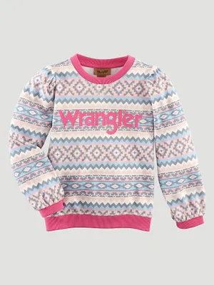 Girl's Puff Sleeve Graphic Fleece Sweatshirt Pink Geo