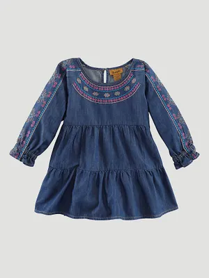 Girl's Embroidered Denim Tunic Dress Blue