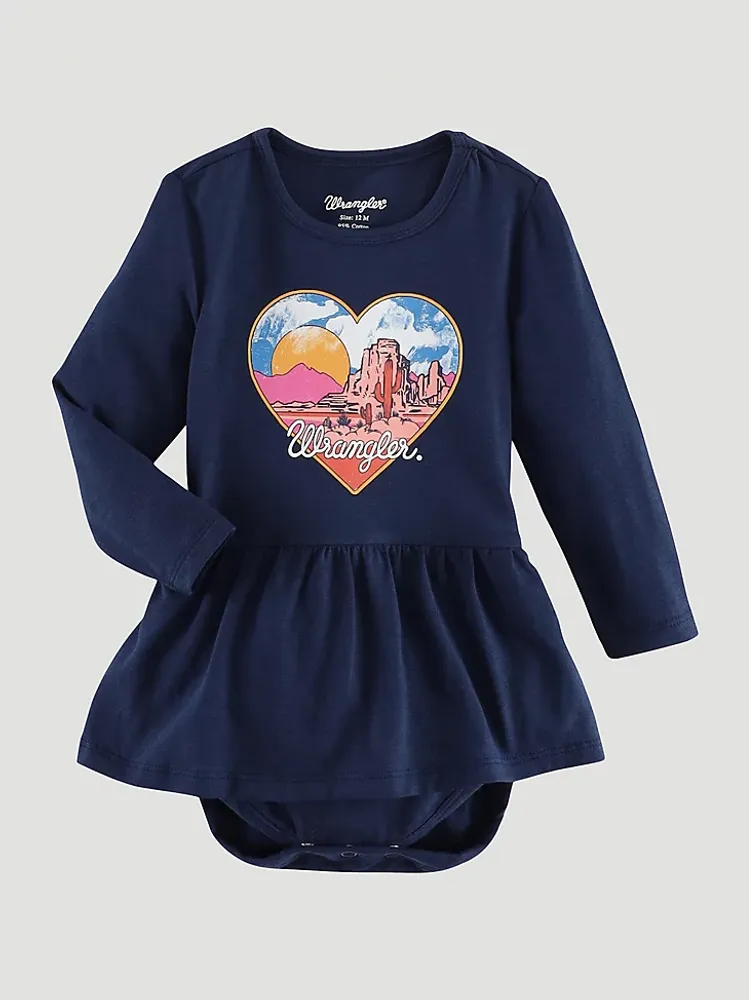 Baby Girl's Heart Graphic Skirted Bodysuit Navy