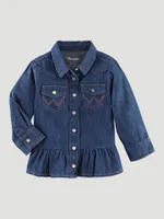 Little Girl's Denim Ruffle Tunic Top Blue