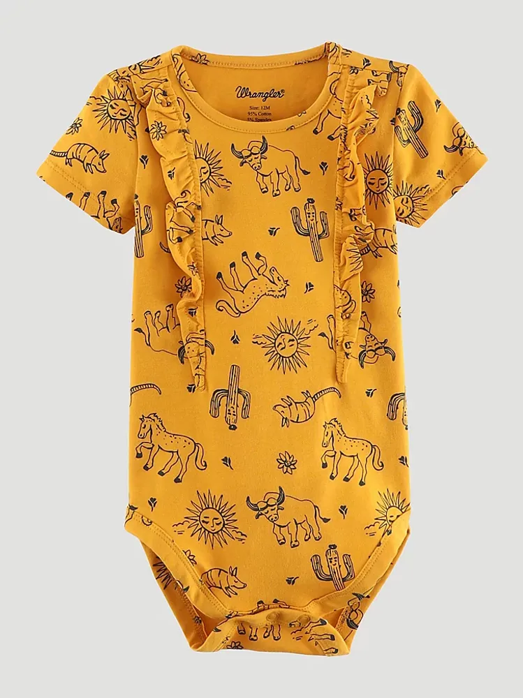 Baby Girl's Desert Sun Ruffle Bodysuit Yellow