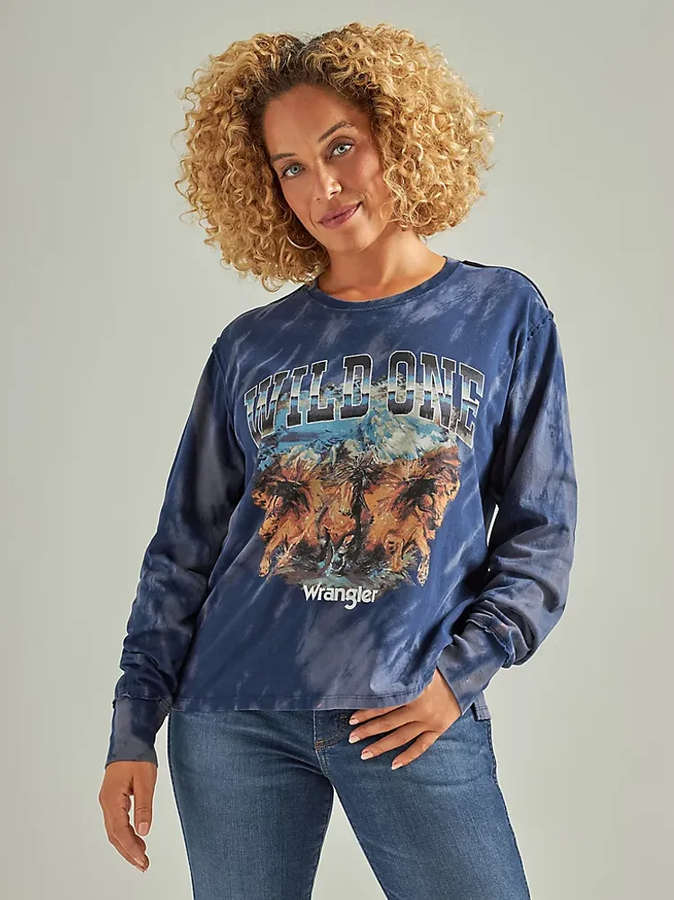 Women's Wrangler Graphic Long Sleeve Relaxed Tee Navy