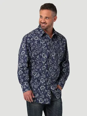Wrangler® Way Out West Western Snap Shirt Navy Bloom