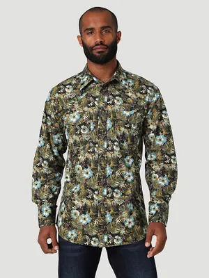 Wrangler® Way Out West Western Snap Shirt Monstera Green