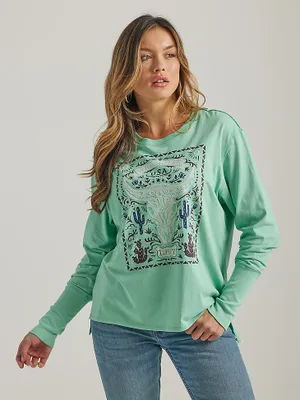 Women's Wrangler Graphic Long Sleeve Relaxed Tee Dusty Jade