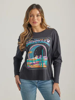 Women's Wrangler Graphic Long Sleeve Relaxed Tee Black Beauty