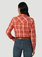 Women's Essential Long Sleeve Plaid Western Snap Top Orange