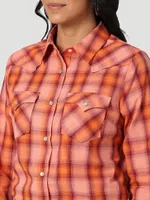 Women's Essential Long Sleeve Plaid Western Snap Top Orange