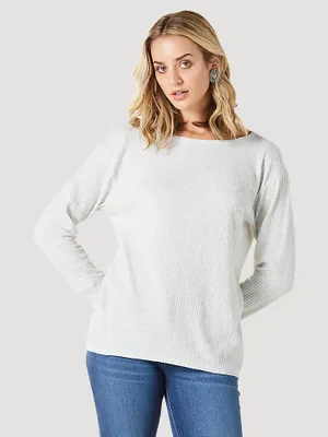 Women's Essential Long Sleeve Ribbed Scoop Neck Top Grey Heather