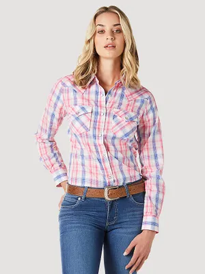 Women's Essential Long Sleeve Plaid Western Snap Top Americana