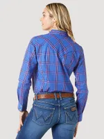 Women's Essential Long Sleeve Plaid Western Snap Top Dazzling Blue