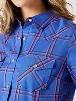 Women's Essential Long Sleeve Plaid Western Snap Top Dazzling Blue