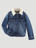 Girl's Sherpa Lined Denim Trucker Jacket Blue