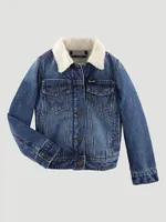 Girls Sherpa Lined Denim Trucker Jacket:Blue Denim:S