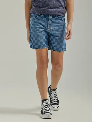 Boy's Checkered Denim Short (Husky) Indigo