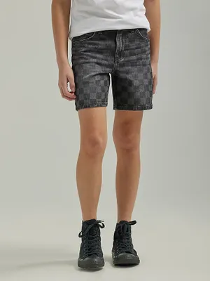 Boy's Checkered Denim Short (4-18) Black