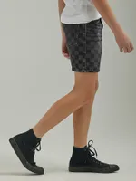 Boy's Checkered Denim Short (Husky) Black