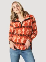 Women's Wrangler Allover Cactus Quarter-Zip Fleece Pullover Cinnabar