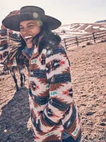 Women's Wrangler Retro Southwestern Print Quarter-Zip Sherpa Pullover Argan Oil