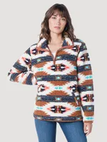 Women's Wrangler Retro Southwestern Print Quarter-Zip Sherpa Pullover Argan Oil