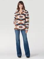 Women's Wrangler Retro Southwestern Print Quarter-Zip Sherpa Pullover Argan Oil