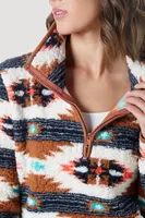 Women's Wrangler Retro Southwestern Print Quarter-Zip Sherpa Pullover Argan Oil