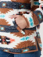 Women's Wrangler Retro Southwestern Print Quarter-Zip Sherpa Pullover Argan Oil