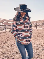 Women's Wrangler Retro Southwestern Print Quarter-Zip Sherpa Pullover Argan Oil