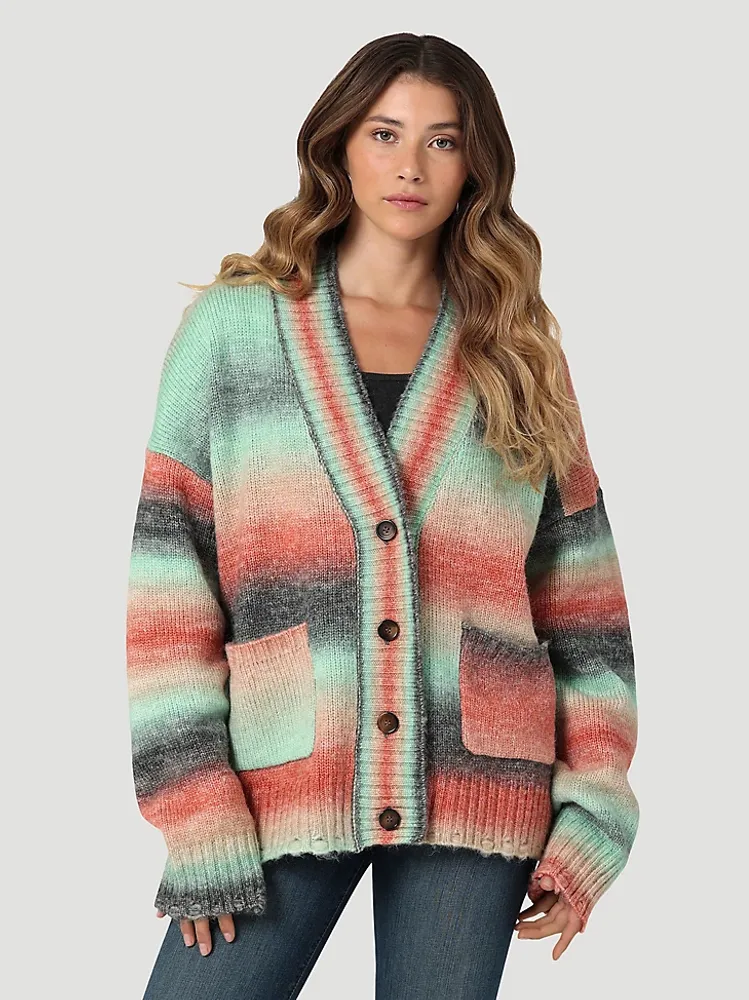 Women's Wrangler Watercolor Boxy Cardigan Sweater Ombre Multi