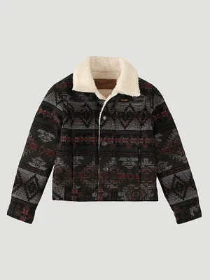 Boy's Wrangler® Sherpa Lined Jacquard Print Jacket Olive